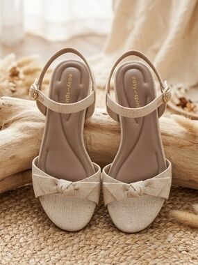 Easy Spirit Neutral Knot-Front Ankle-Strap Sandals